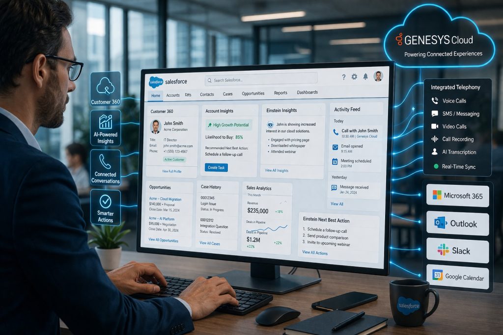 intégration téléphonie CRM OpenCTI Salesforce Genesys Cloud migration vers Salesforce Cloud Voice